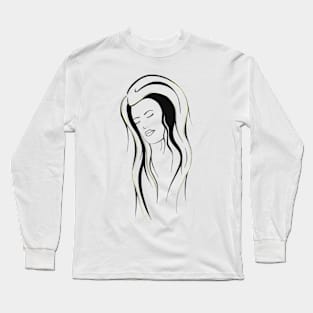 Young woman with eyes closed and long hair Long Sleeve T-Shirt